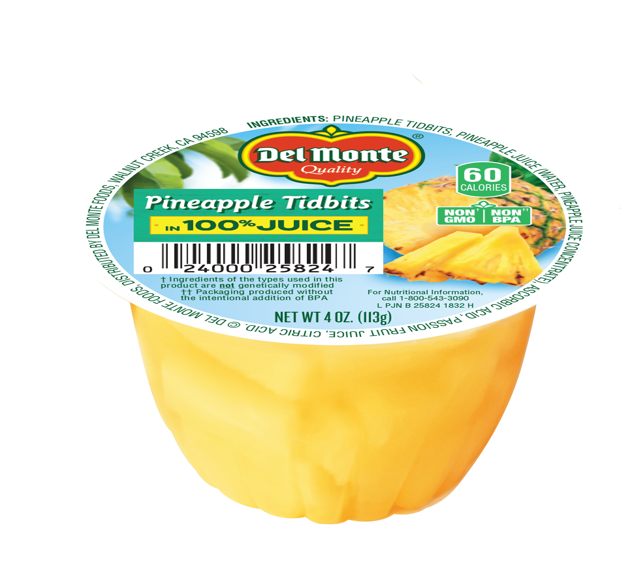 Del Monte® Fruit Cup® Snack Singles Pineapple Tidbits in 100 Juice